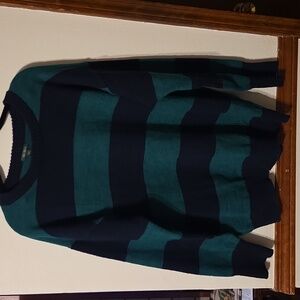 Wild Fable Teal and Black Striped Crewneck Sweater